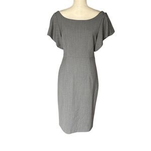 Milly Women's Gray Flutter Sleeve Wool Sheath Dress Size 6 Formal Midi Length